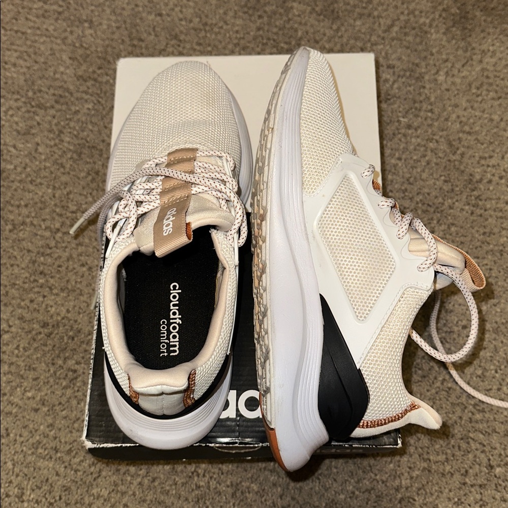 Adidas Cloudfoam White and Tan Running Shoes